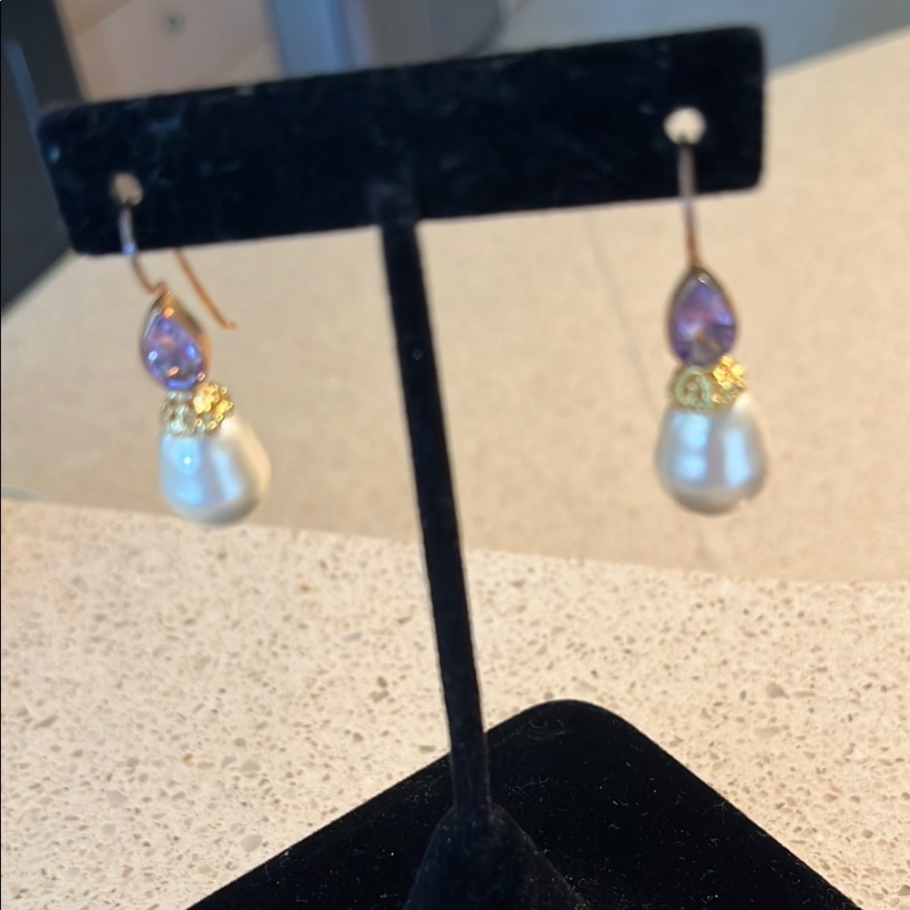 Elegant Pearl and Amethyst Purple Drop Earrings